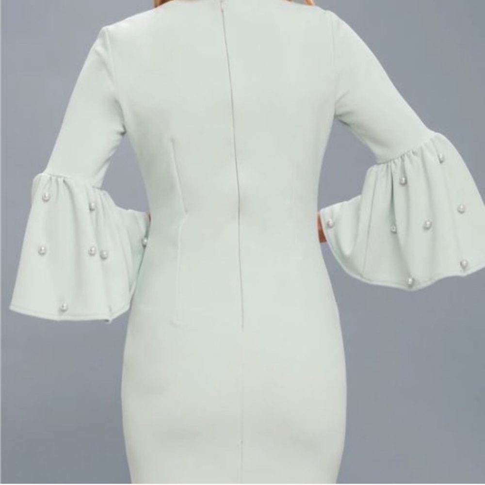 Ethereal Dream Sage Pearl Flounce Sleeve Dress - Picture 3 of 3